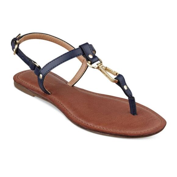 Tommy Hilfiger Size 7.5 Navy Blue Strap Lenita Thong Flat Sandals Summer Vacay - Picture 1 of 8